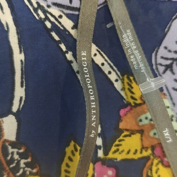 Anthropologie L/XL Swim Cover Up Caftan Tunic Dress Navy Blue Floral - Picture 5 of 6